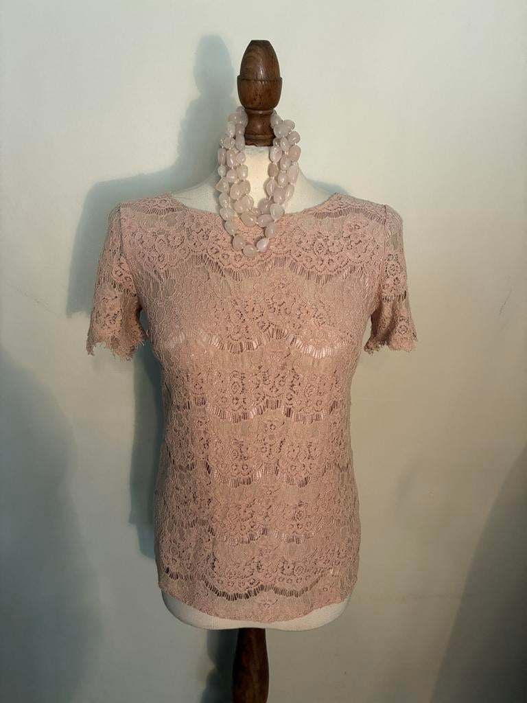 SOFIE SCHNOOR TOP KANT ROSE, Kleding | Dames, Tops, Zo goed als nieuw, Maat 36 (S), Roze, Korte mouw, Verzenden