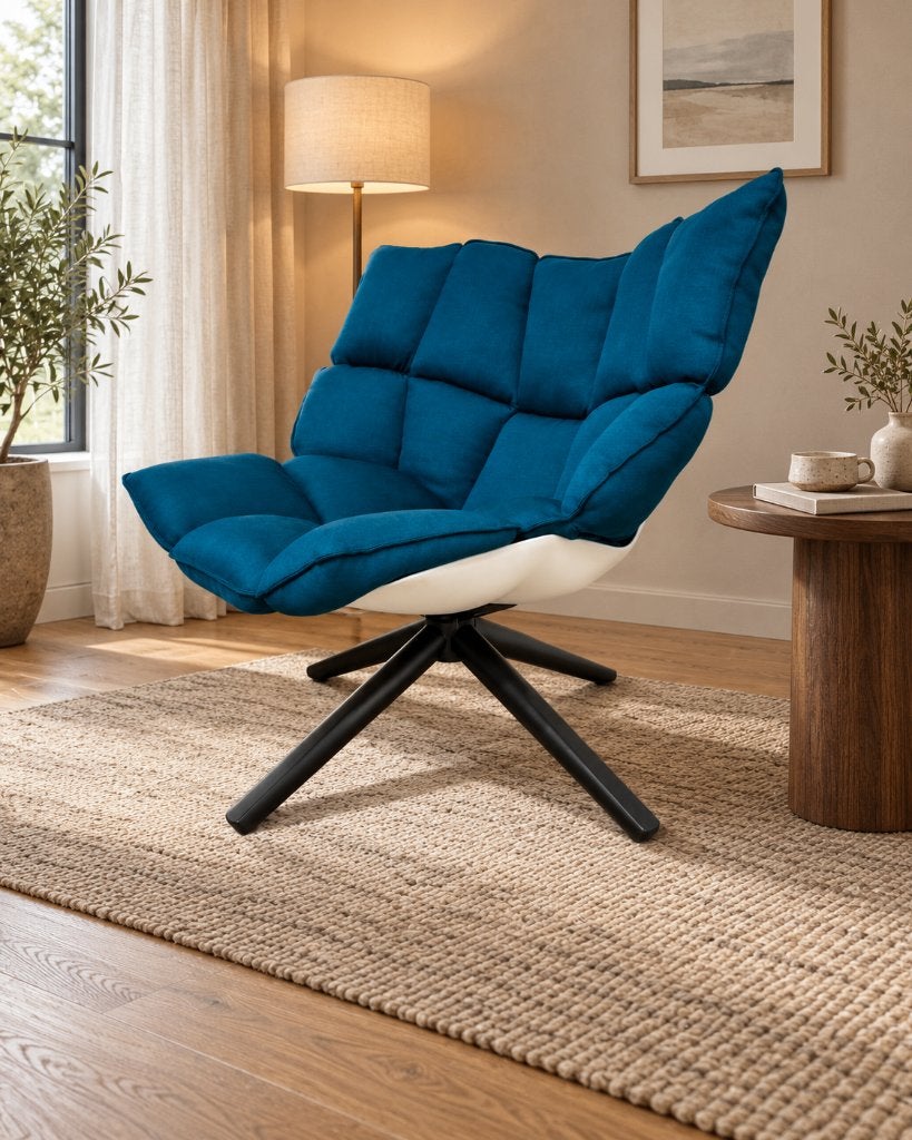 ZGAN B&B Italia Husk Fauteuil Blauw + GARANTIE | NP €6.000, 75 tot 100 cm, B&B Italia, Design Fauteuil Stoel B&B Italia, 75 tot 100 cm
