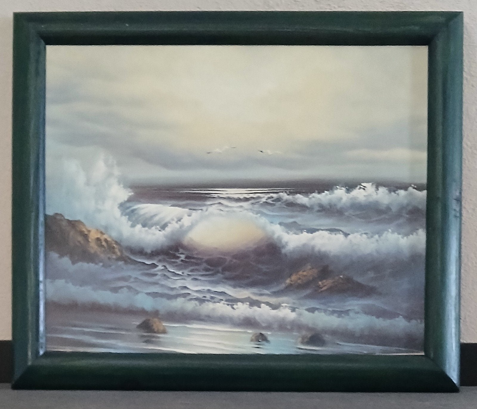 Olieverfschilderij woeste zee met golven en rotsen, Antiek en Kunst, Kunst | Schilderijen | Klassiek, Ophalen, Maritiem / water