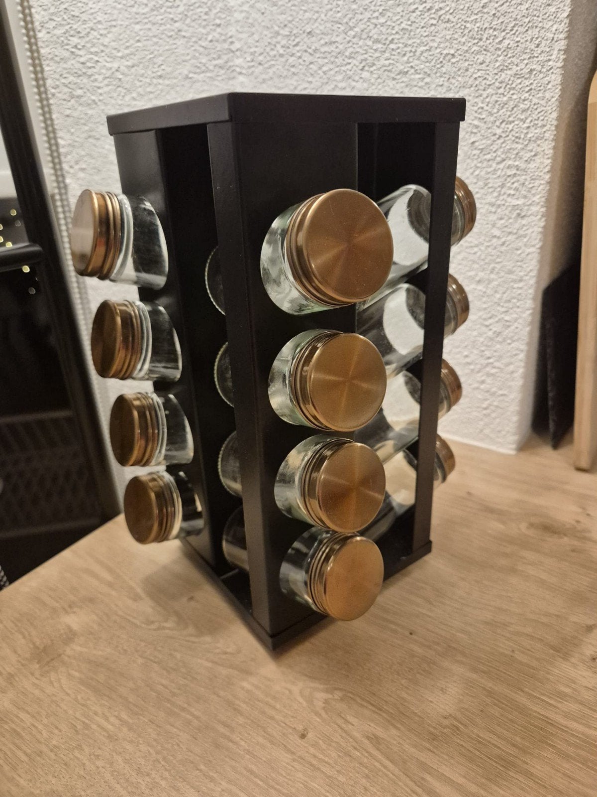 Draaiend kruidenrek met 16 glazen potjes, Ophalen, Zwart, Glas, Overige typen