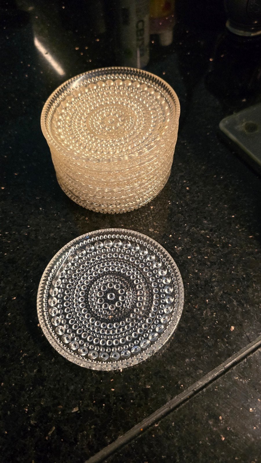 Glazen onderzetters set - vintage design, Ophalen, Glasonderzetter, Zo goed als nieuw, Glas