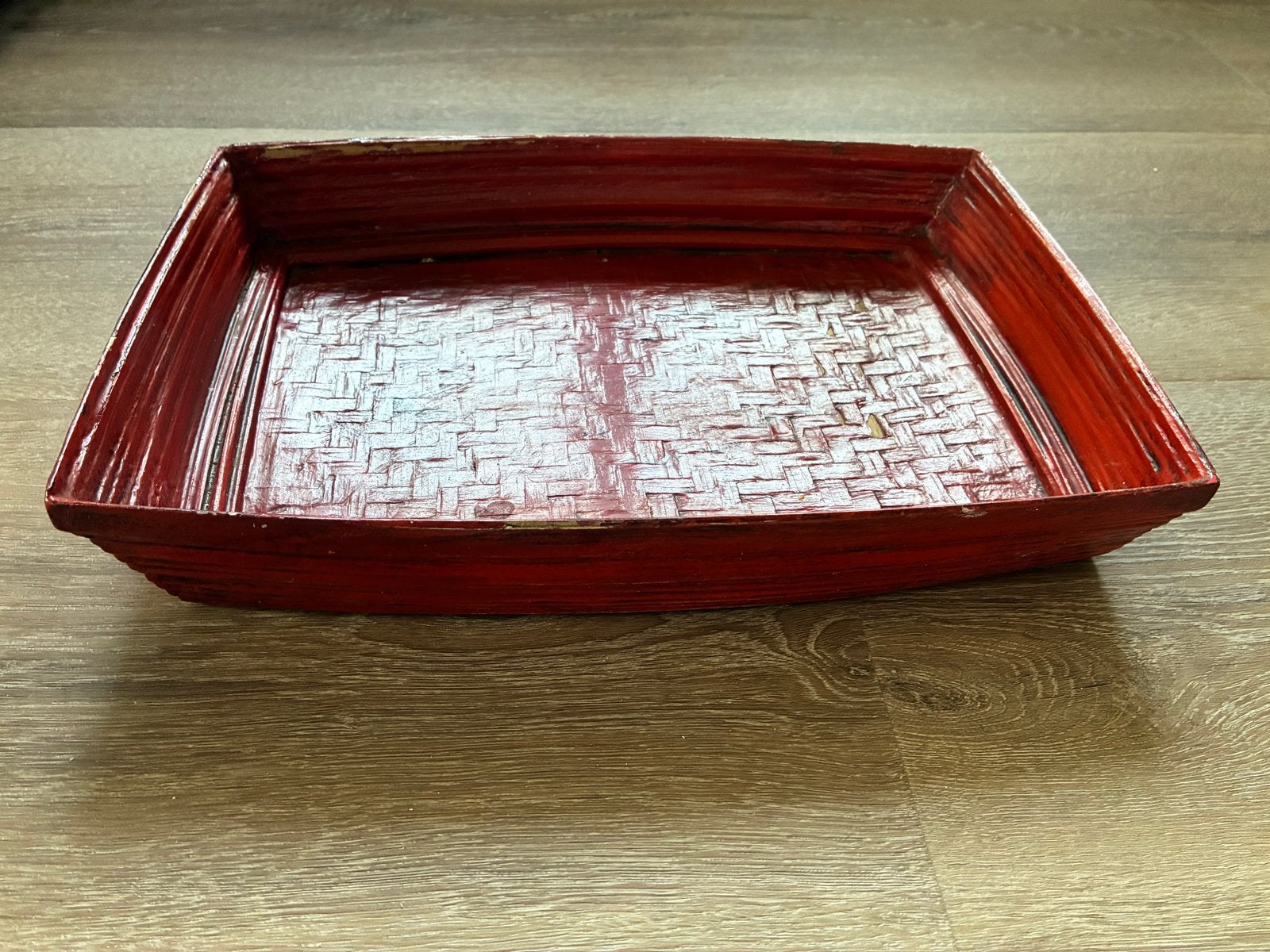 Vintage Rood Bamboe Dienblad - 25x36x6 cm, Huis en Inrichting, Woonaccessoires | Dienbladen, Gebruikt, Ophalen of Verzenden, Dienblad