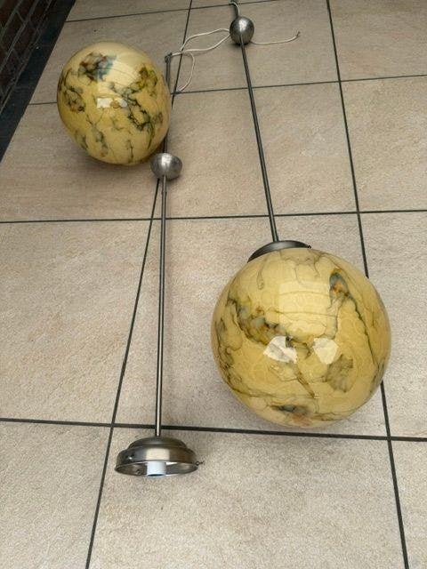 Art Deco plafondlampen met grote gemarmerde bol, Huis en Inrichting, Lampen | Plafondlampen, Ophalen, Gebruikt, Hanglamp, E27 (groot)