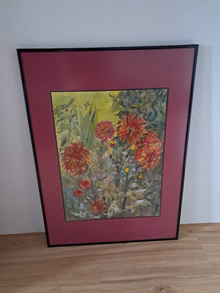 Kleurrijk schilderij met bloemendecor, Ophalen, Acrylverf, Gelimiteerde oplage, Kunststof