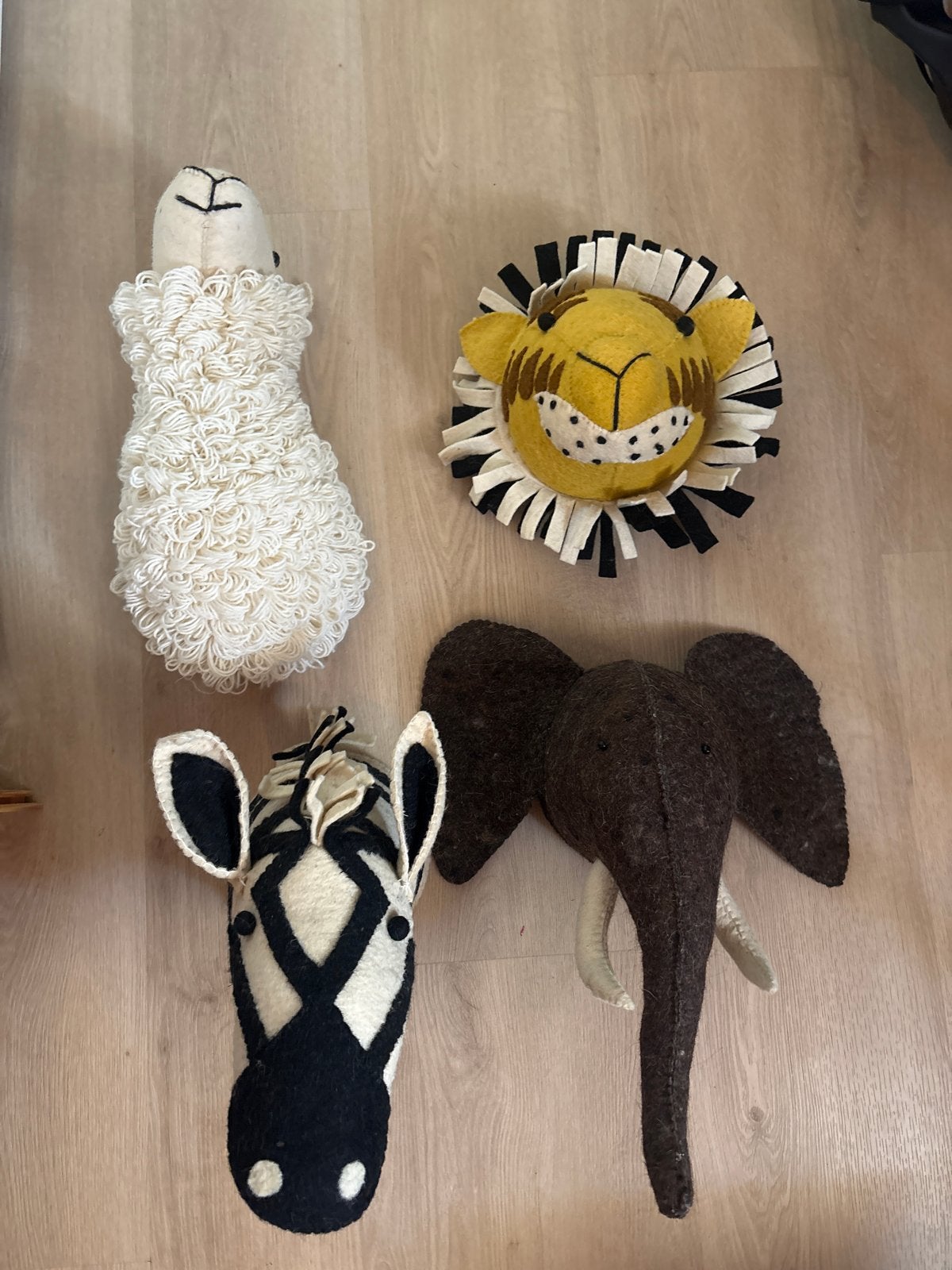Set van 4 vilten dierenkoppen voor kinderkamer, Ophalen, Gebruikt, Meerkleurig, Overige stijlen
