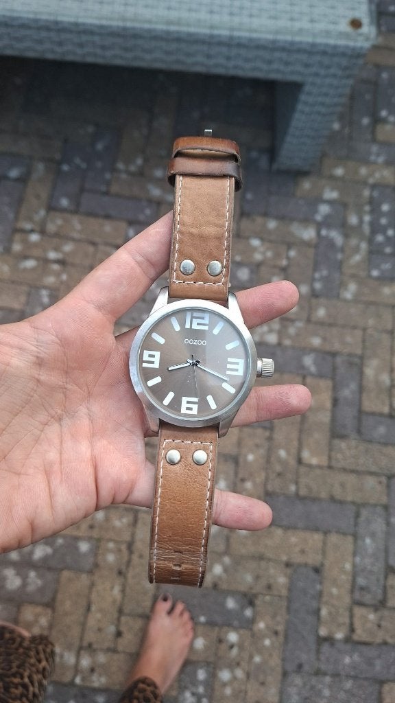 OOZOO herenhorloge | Bruin leren band | XL wijzerplaat, Overige merken, Overige materialen, Gebruikt, Polshorloge