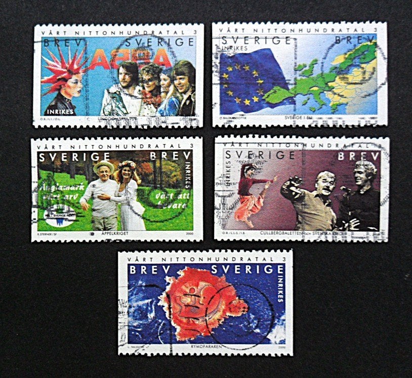 Zweden : 5 mooie Millenniumzegels o.a. ABBA - 2000, Ophalen of Verzenden, Zweden, Gestempeld