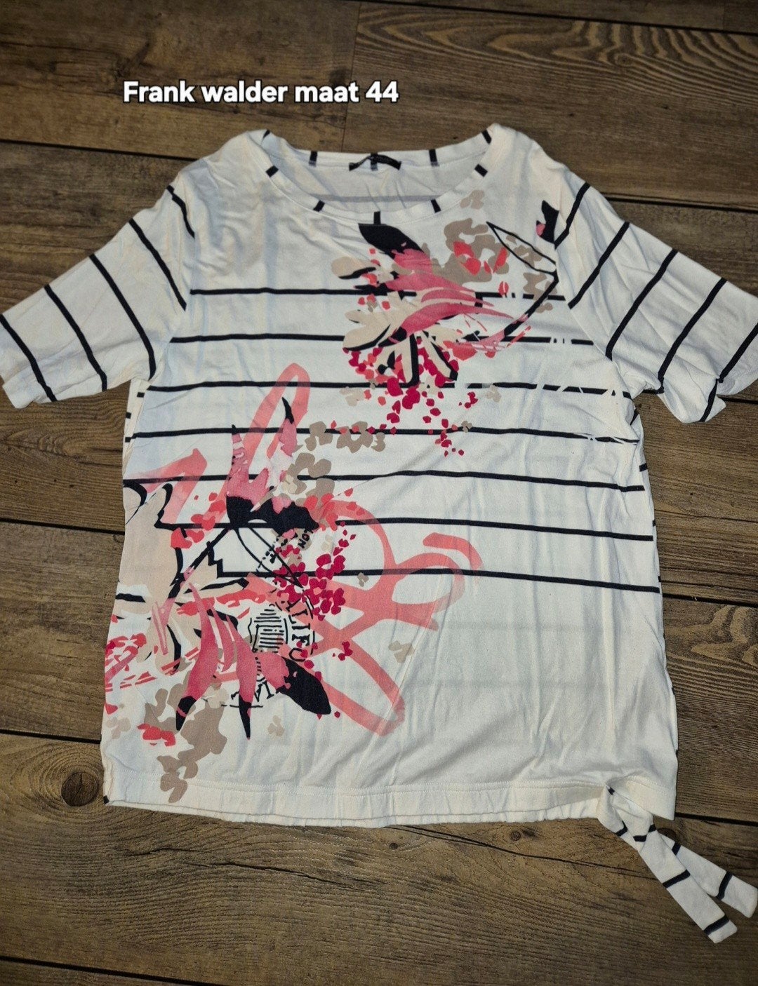 Frank Walder T-shirt maat 44 met bloemenprint, Wit, Maat 42/44 (L), Ophalen of Verzenden, Korte mouw