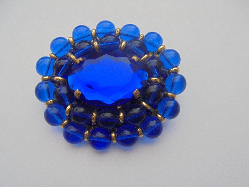 Vintage broche Cloisonnet kobaltblauwe  glas, Overige materialen, 4 tot 7 cm, Blauw, Ophalen of Verzenden