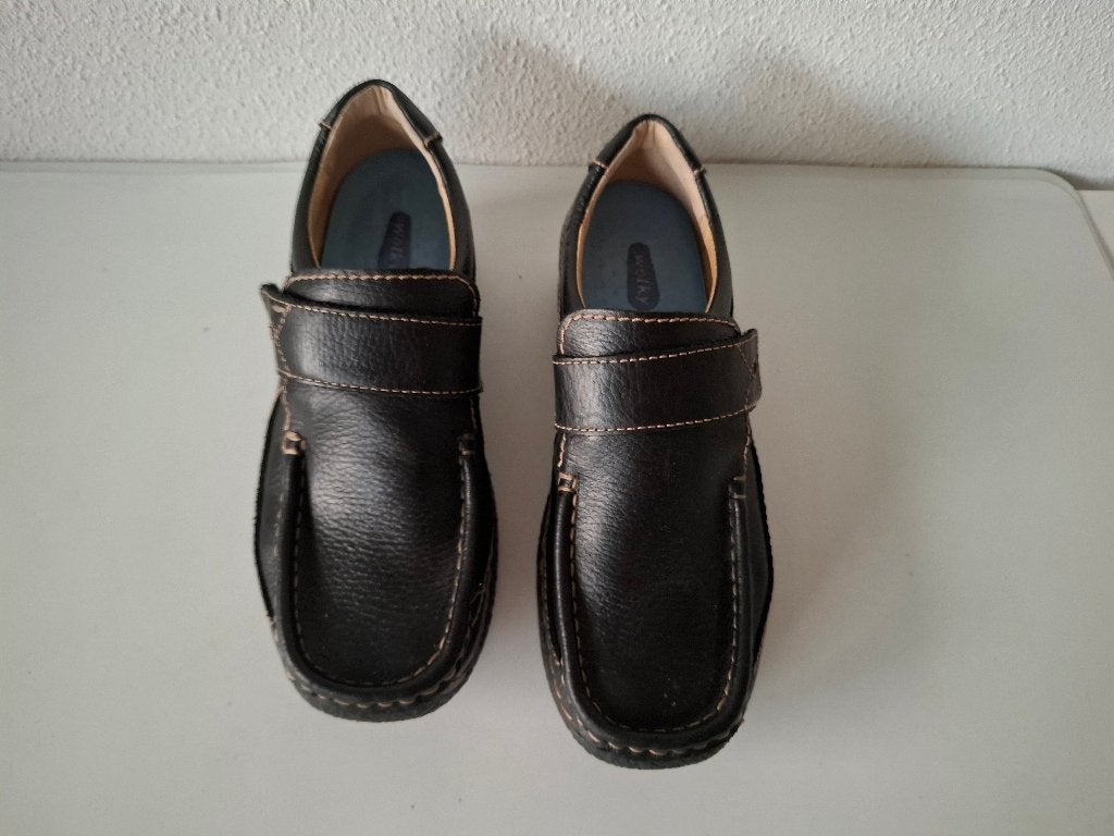 Wolky maat 39 zwarte leren instappers Type Roll Strap, Wolky, Verzenden, Zo goed als nieuw, Instappers