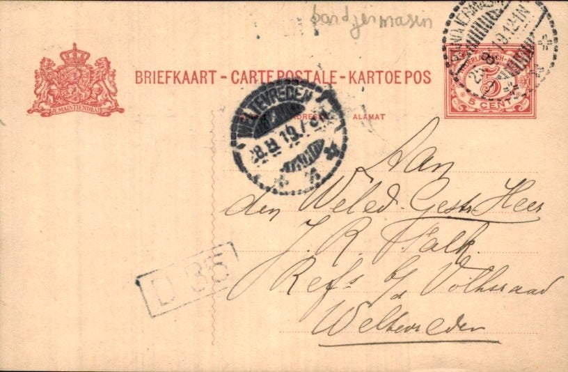 Nederlands Indië - Stempel Banjermasin - 1919, Postzegels en Munten, Brieven en Enveloppen | Nederland, Verzenden, Briefkaart