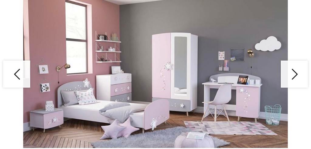 Kinderkamer Stella. Bed met lattenbodem, nachtkastje en kast, Ophalen, 85 tot 100 cm, Zo goed als nieuw, Lattenbodem