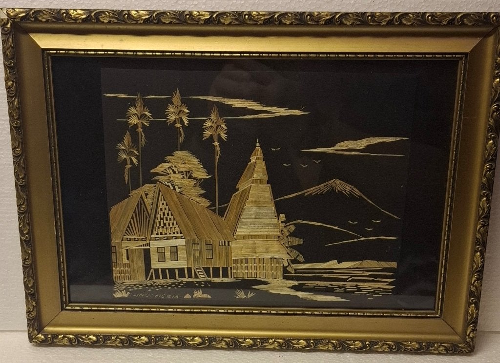 Indonesische kunst, Hout, Ingelijst, Bruin, Ophalen of Verzenden