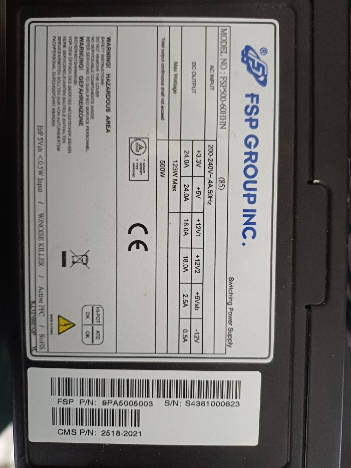 FSP Group Inc. FSP500-60HHN Voeding 500W, Computers en Software, Ophalen of Verzenden