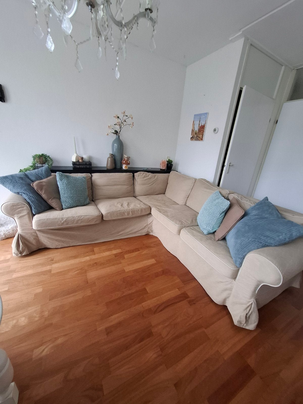 Ikea Ektorp Hoekbank met Beige Hoes - 2.45m x 2.45m, Ophalen, Gebruikt, Stof