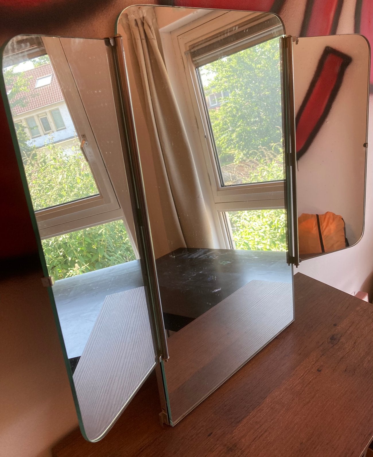 Drieluik spiegel/ inklapbare spiegel, Huis en Inrichting, Woonaccessoires | Spiegels, Ophalen, Gebruikt, Minder dan 100 cm, Rechthoekig