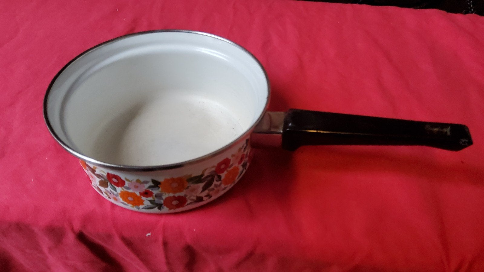 Vintage Emaille Steelpan met Bloemmotief, Gebruikt, Ophalen of Verzenden, Kookpan, Emaille