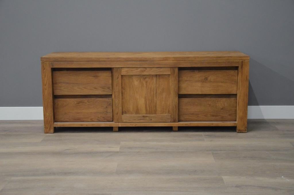 Geborstelde teak tv kast 180 cm, Verzenden, Nieuw, Hout