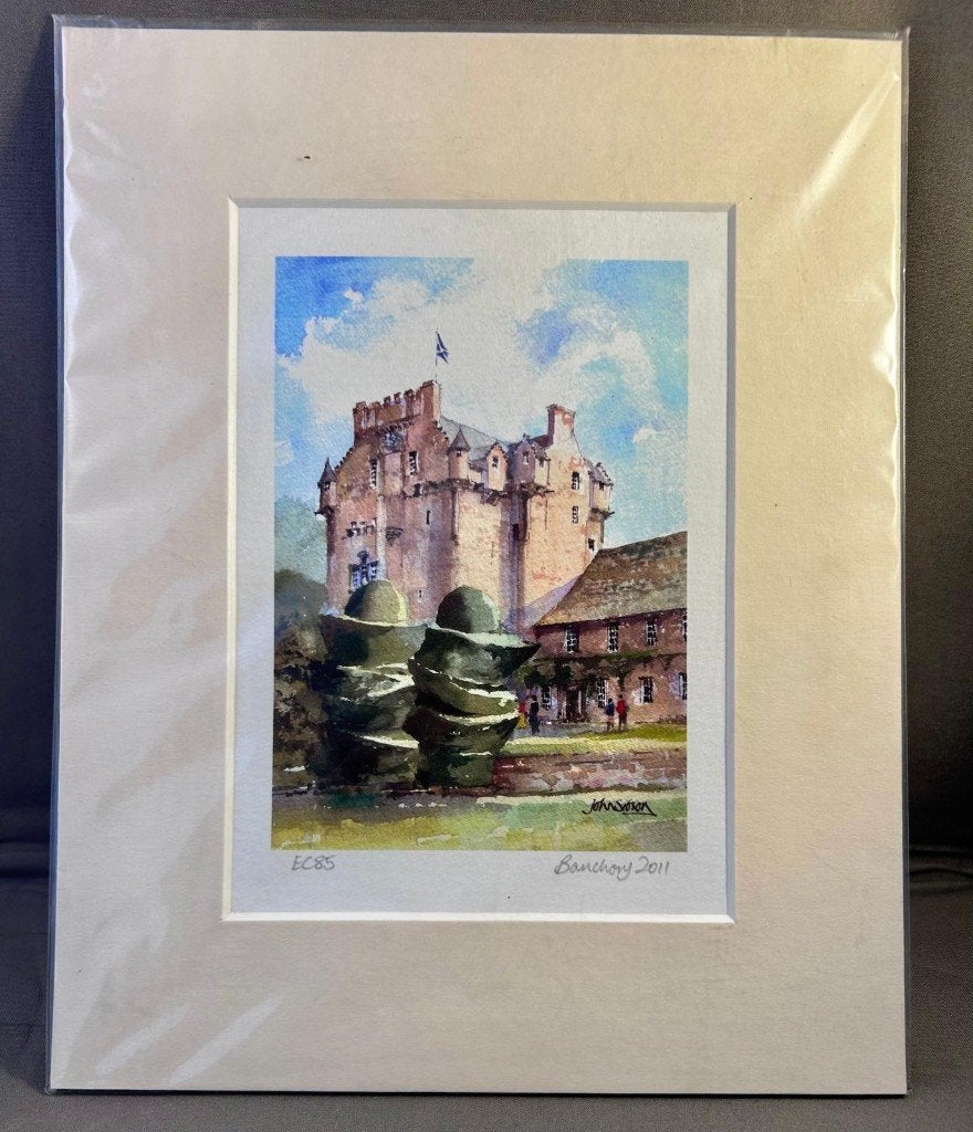 Vintage Art Print Aquarel Crathes Castle Schotland -, Ophalen of Verzenden, Print, Aquarel, Met kunstenaarsmerk