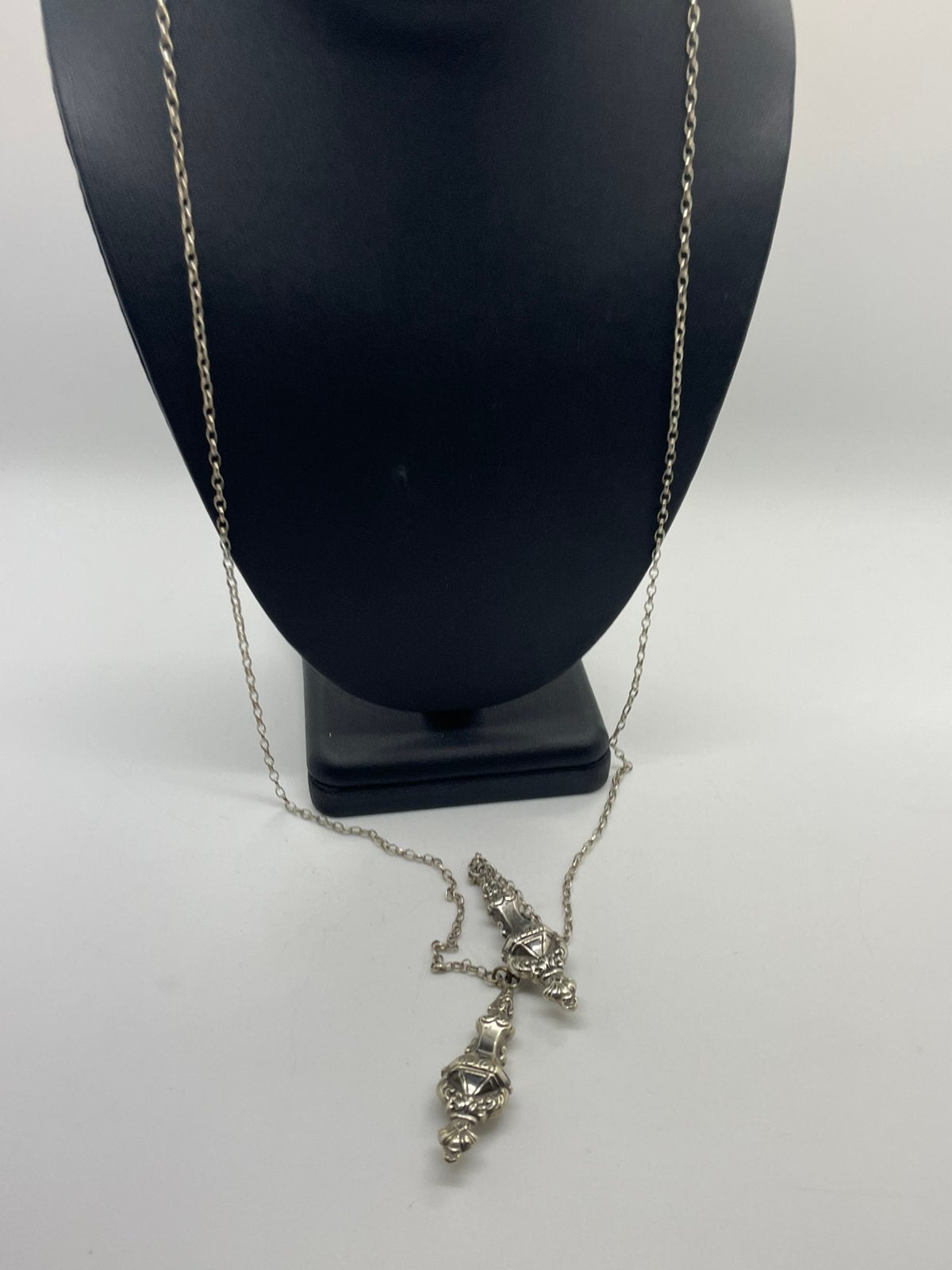 F103 Prachtige zilveren jasseron ketting met breipendoppen, Sieraden, Tassen en Uiterlijk, Ophalen of Verzenden, Zilver, Ketting