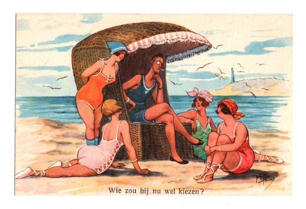 Antieke Ansichtkaart Strandhumor Oostende Gelopen 1908, Ophalen of Verzenden, Voor 1920, Gelopen