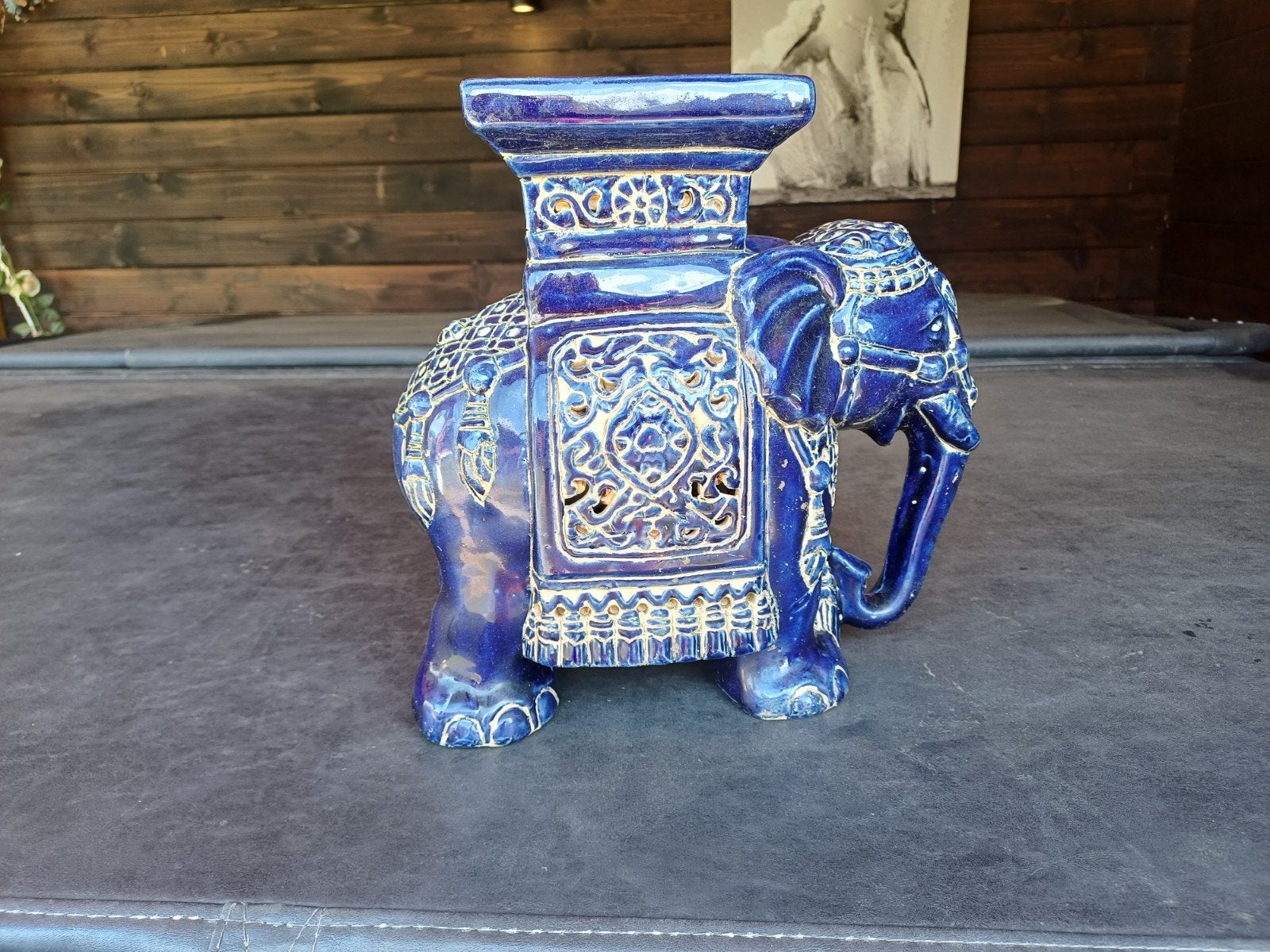 Decoratieve olifant van keramiek, blauw met goud, Gebruikt, Blauw, Ophalen of Verzenden, Oosters