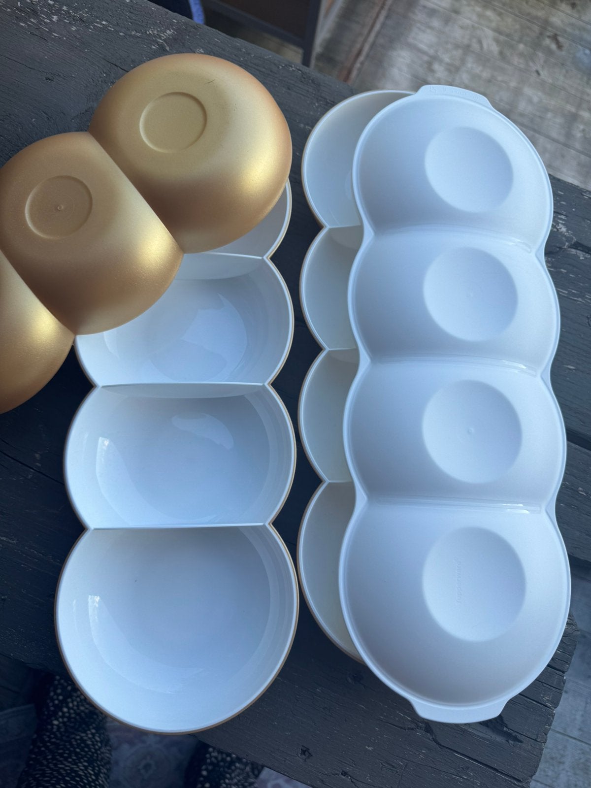 Tupperware Allegra tapasschalen wit/goud 3x, Schaal, Wit, Nieuw, Ophalen of Verzenden