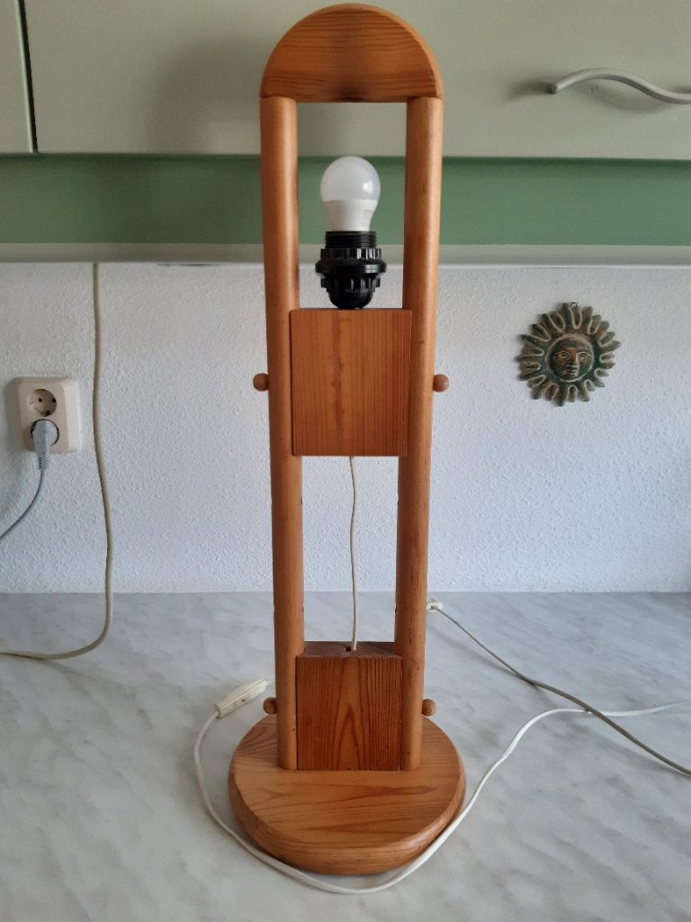 Vintage grenen tafellamp, Deens design, Huis en Inrichting, Lampen | Tafellampen, Overige merken, E27 (groot), Overige kleuren