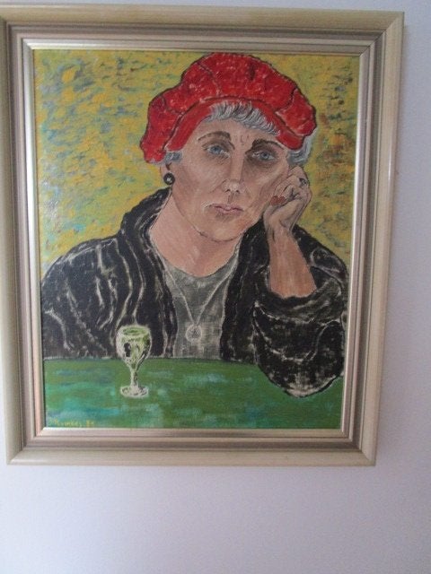 Vrouw met glaasje  schilderij, Doek, Portret of Personen, Ophalen of Verzenden, Gesigneerd