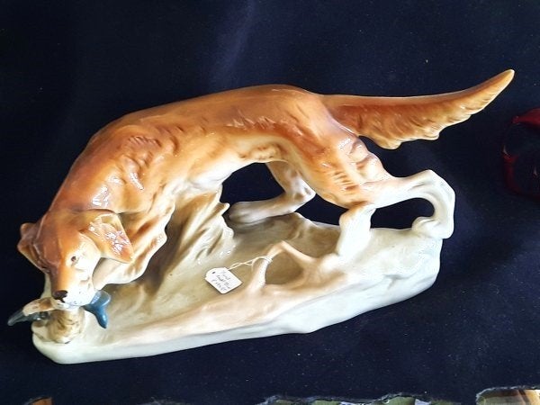 Antiek Royal Dux beeld – Ierse Setter met prooi (004), Verzamelen, Beelden en Beeldjes, Ophalen, Gebruikt, Dier