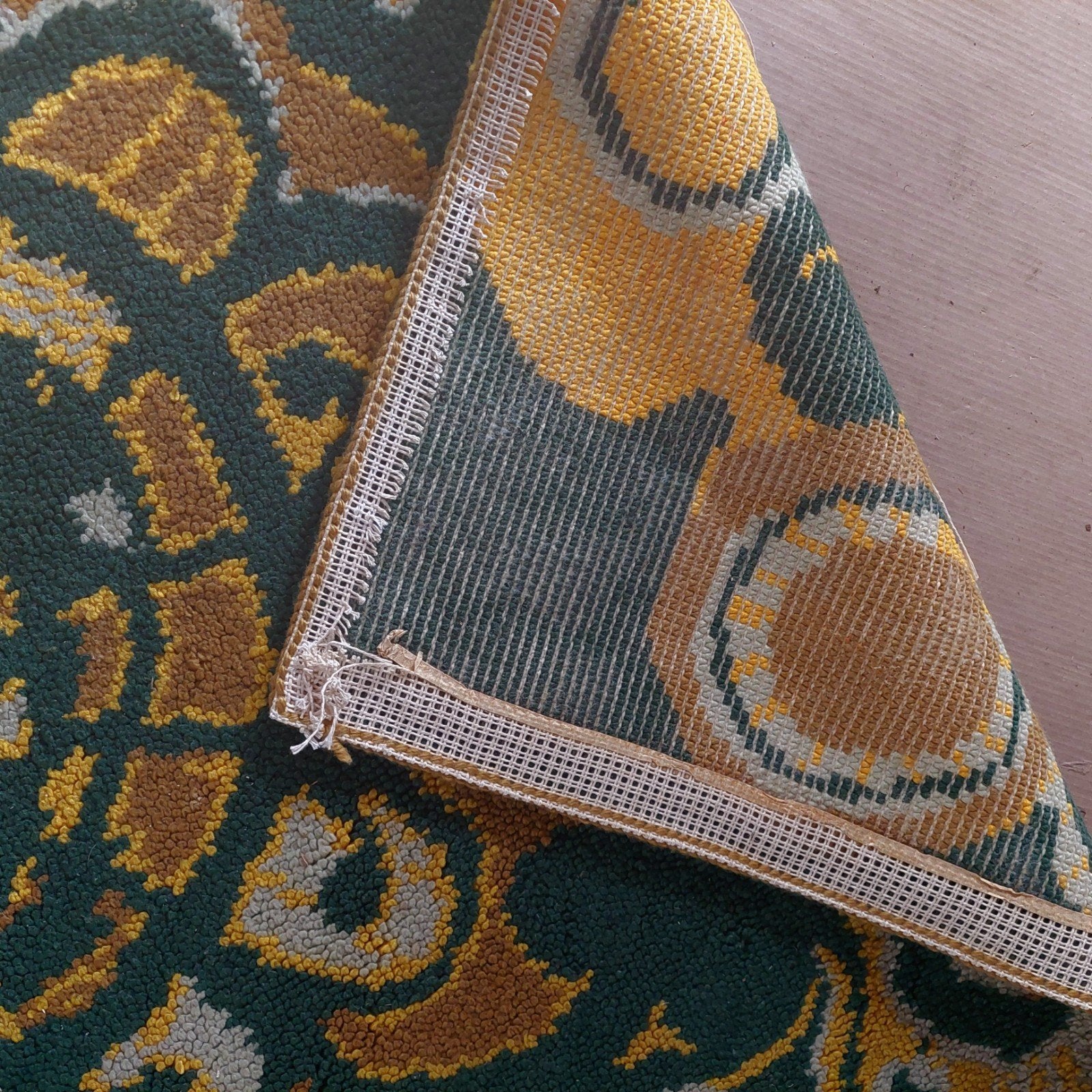 Lucky Vintage seventies Rya space age vloerkleed, Huis en Inrichting, Stoffering | Tapijten en Kleden, Ophalen, ., Geel, .