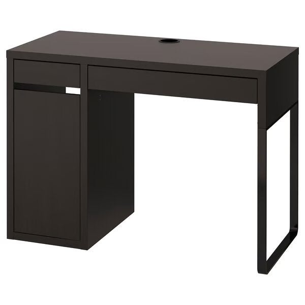 Micke Ikea zwartbruin Bureau met Lades en Kabelgoot, Ophalen, Zwart, Gebruikt, Overige merken
