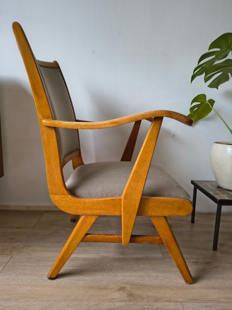 Scandinavische Fauteuil – Eiken Hout – Jaren 50/60, Huis en Inrichting, Hout, Minder dan 75 cm, Onbekend, Ophalen of Verzenden