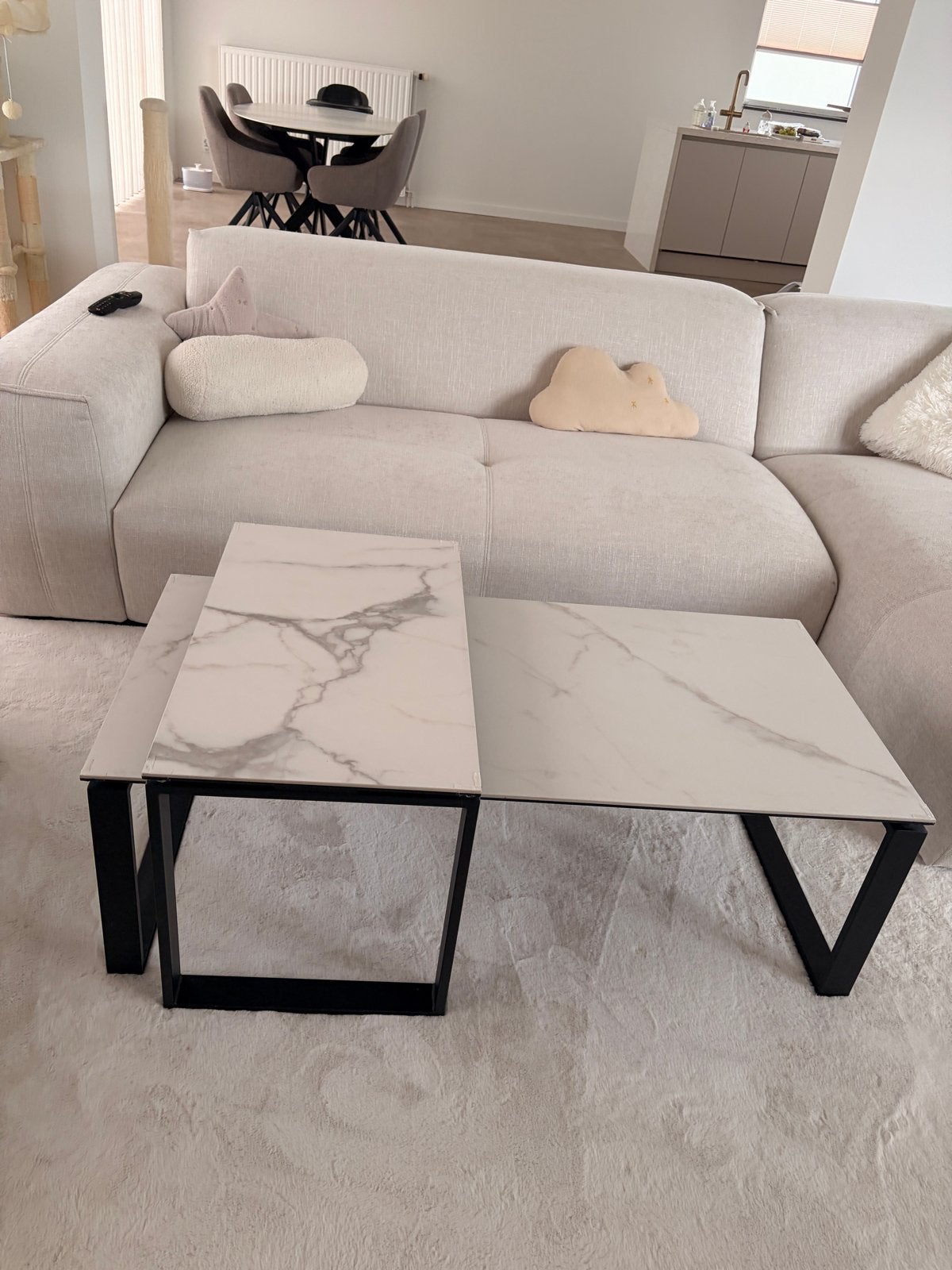 SoHome keramische salontafel tweedelig wit marmerlook, Ophalen, 50 – 75, 100 tot 150 cm, Glas