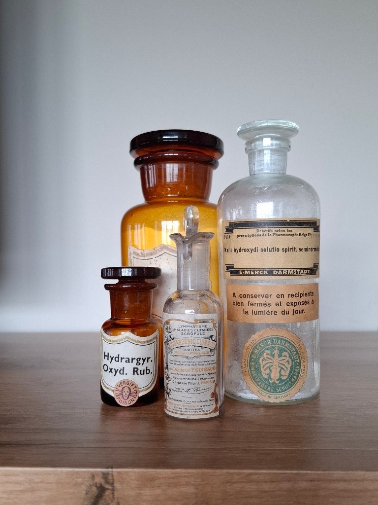 Prachtige set van 4 antieke apothekersflessen, Ophalen of Verzenden