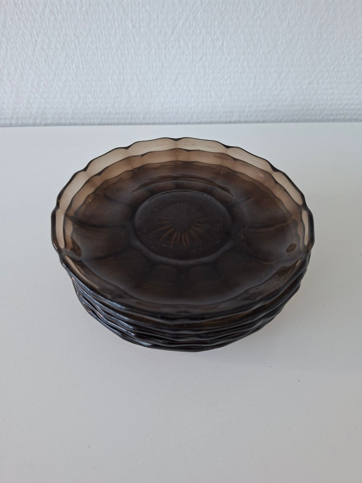 5 vintage rookglas gebaksbordjes, Ophalen of Verzenden