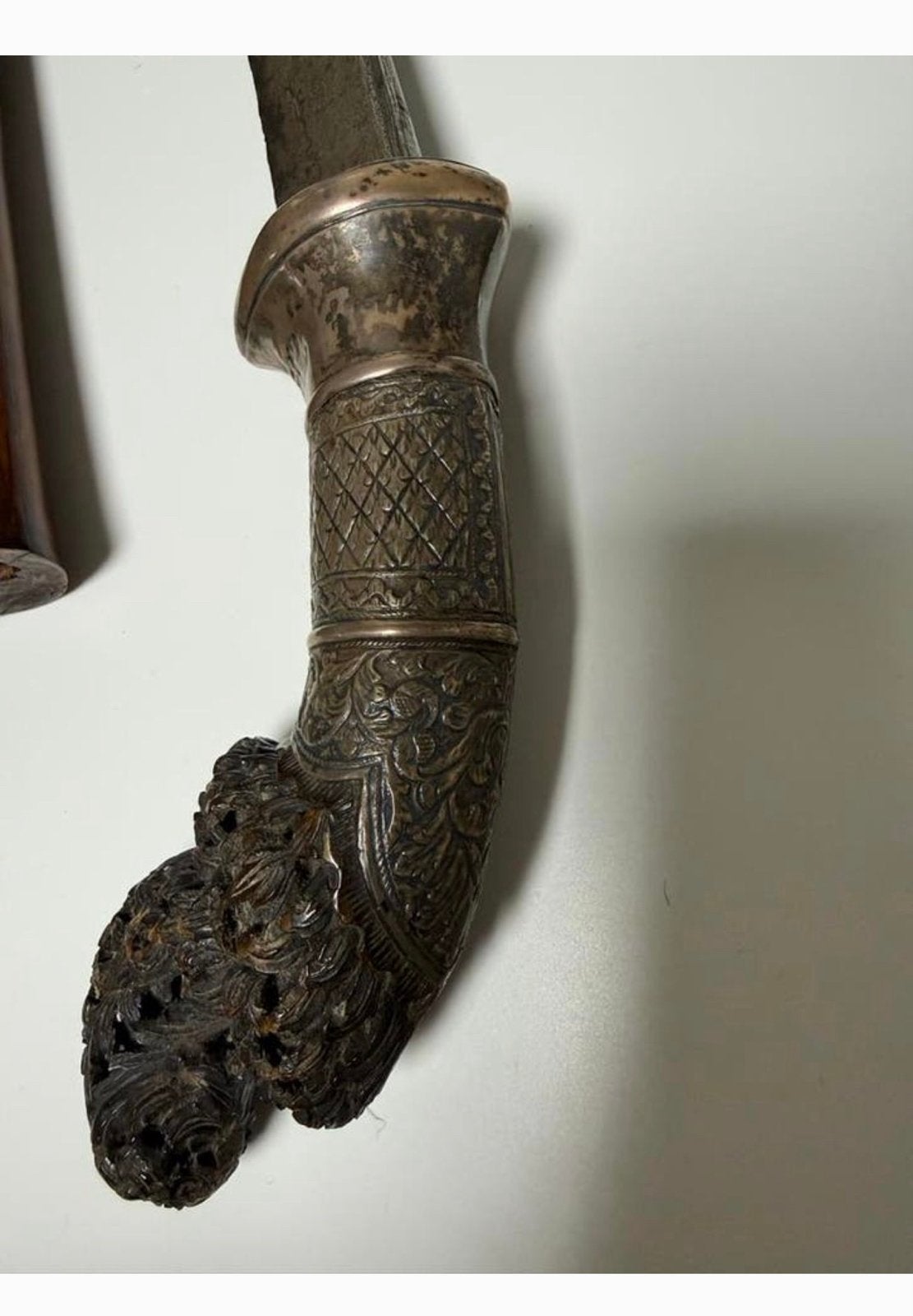 Antieke Pendang Sabel uit Indonesië - Damascusstaal & Zilver, Ophalen of Verzenden