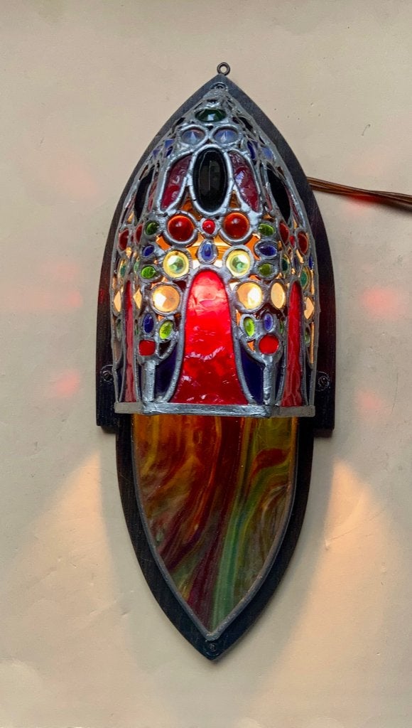 Unieke glas-in-lood wandlampen, 39 cm hoog, Ophalen of Verzenden