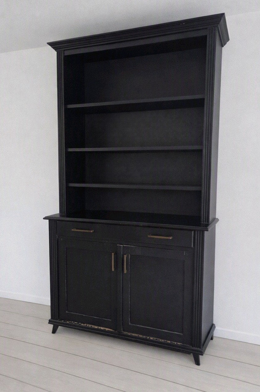 Zwarte houten buffetkast met deuren en lades, Ophalen, Gebruikt, 200 cm of meer, Klassiek