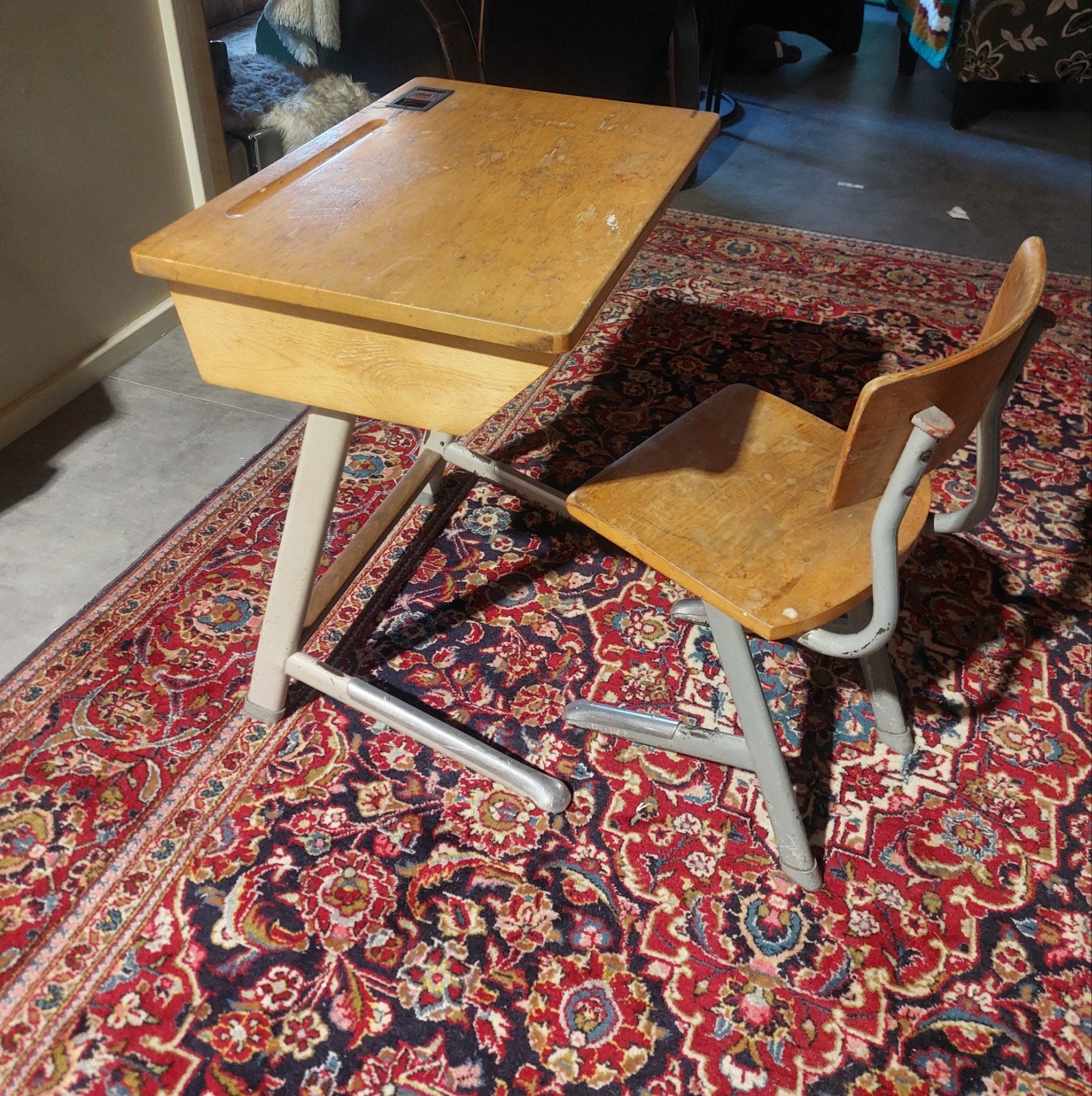 Vintage Lennards schoolbank met stoel - Goede staat, Ophalen