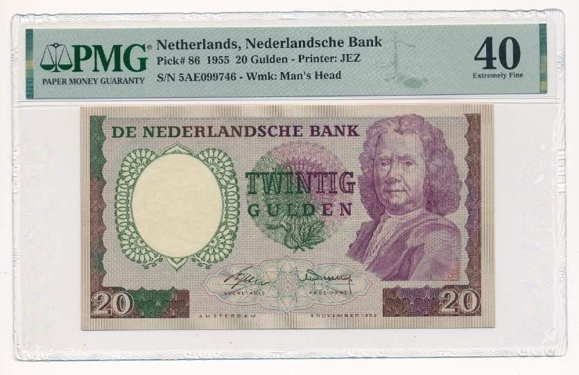 Nederland 20 Gulden 1955 Boerhaave PMG 40, Ophalen of Verzenden, 25 gulden, Los biljet