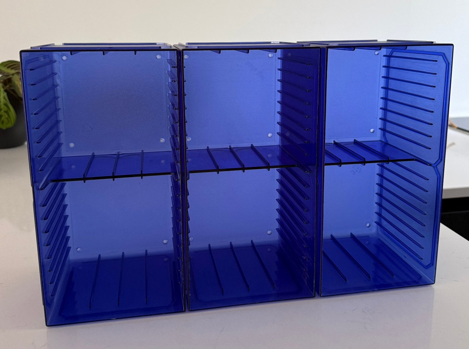 3 Vintage MGL Plast CD houders - Blauw semi-transparant, Ophalen, Zo goed als nieuw, Minder dan 25 cm, Minder dan 100 cm