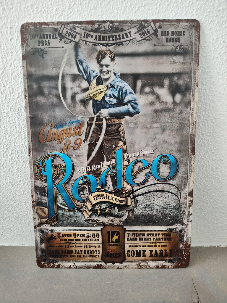 Metalen wandbord Rodeo – 10th Anniversary Red Horse Ranch, Western, Metaal, 30 cm, 20 cm