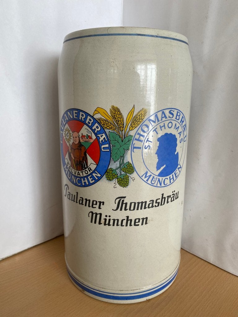 Paulaner bierpul 3 liter - Thomasbräu München - aardewerk, Ophalen of Verzenden, Zo goed als nieuw, Pul(len), Overige merken