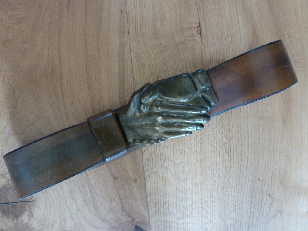 Vintage Italiaanse ceintuur, stevig tuigleer, bronzen gesp, 5 cm of meer, Verzenden, Echt leder, Tailleriem