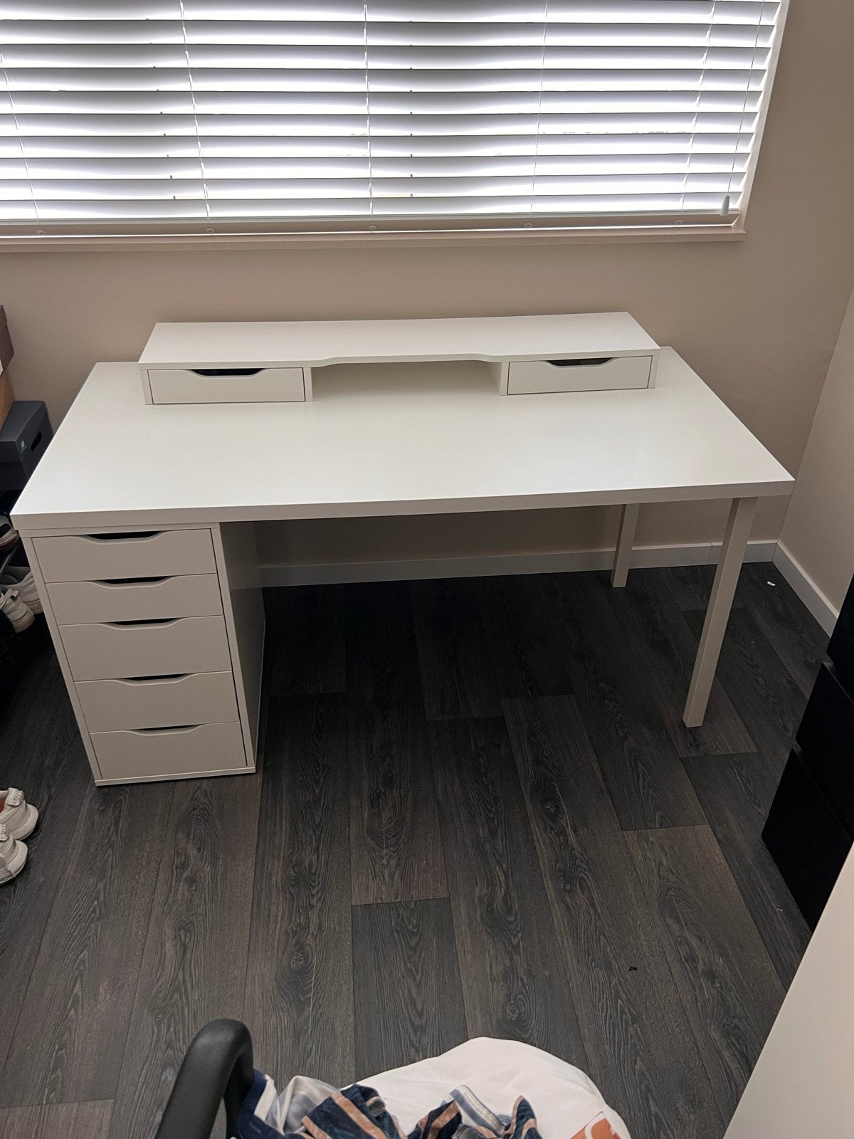 IKEA Bureau - 150x75x75 cm - Wit met lades en opzetstuk, Ophalen, Gebruikt, Met lades, Spaanplaat of MDF