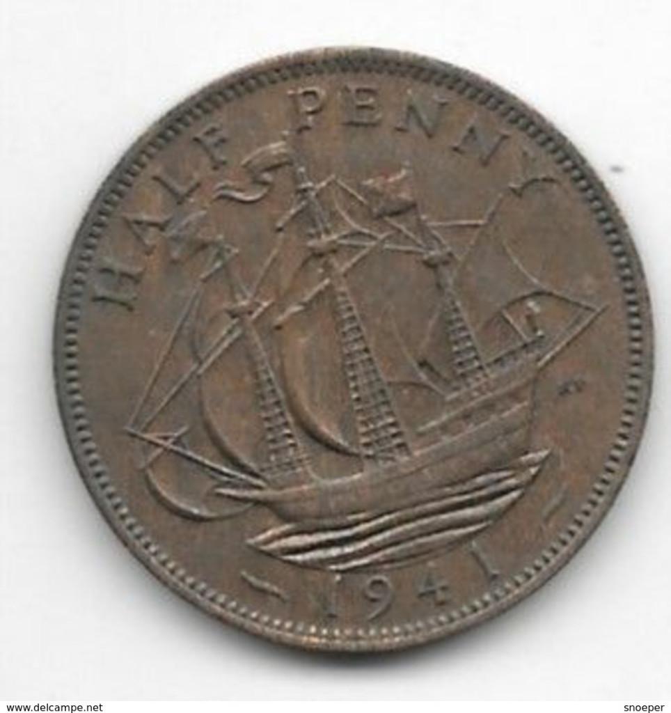 great britain 1/2 penny 1941 km 844 xf+/ms60, Postzegels en Munten, Munten | Europa | Niet-Euromunten, Verzenden, Overige landen