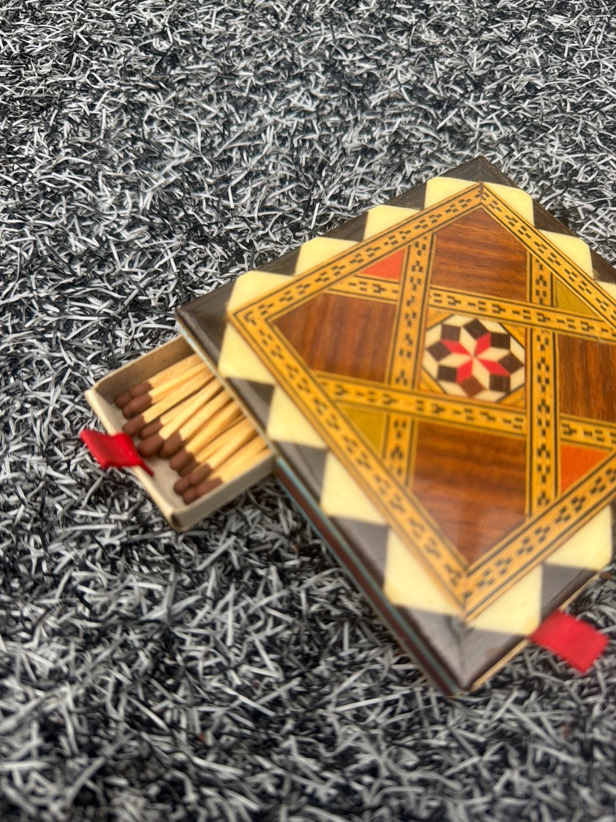 Vintage Houten Lucifersdoosje met Intarsia Inlegwerk, Antiek en Kunst, Ophalen of Verzenden