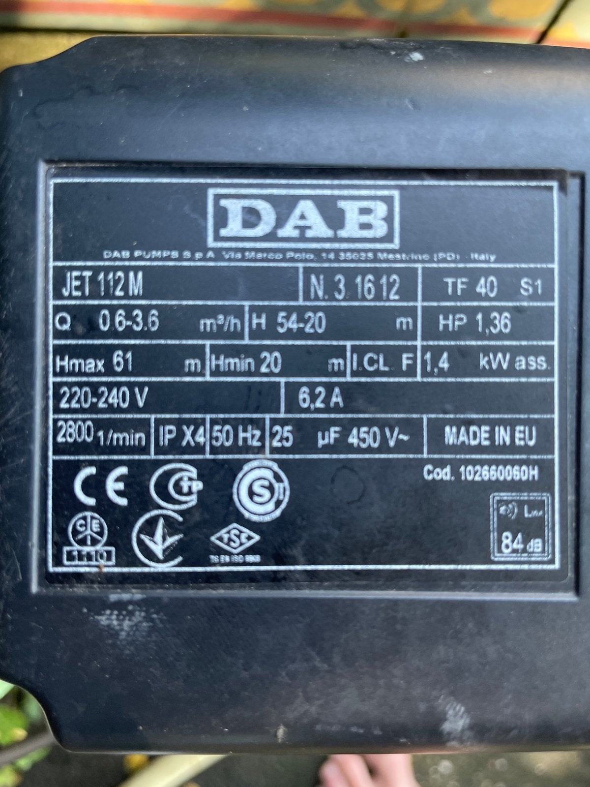 DAB Hydrofoorpomp JET 112 M - Voor de handige klusser, Ophalen, Gebruikt, Elektrisch, Hydrofoorpomp