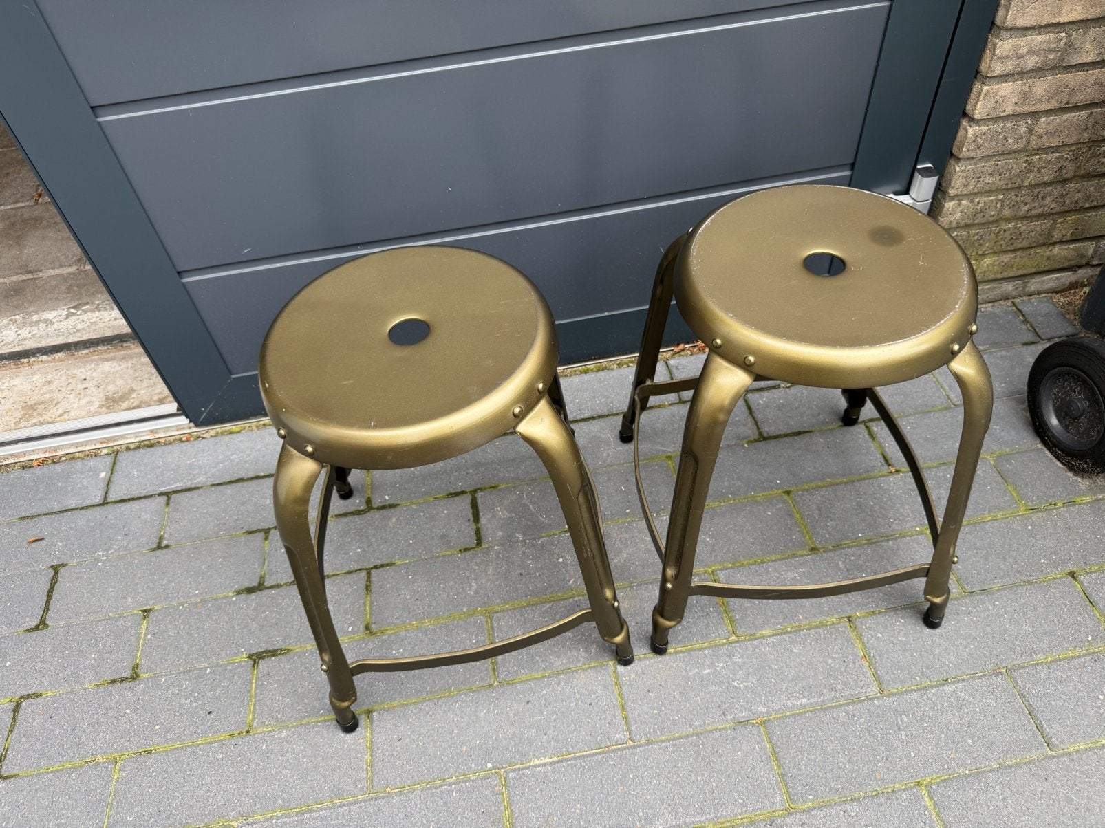 Industriële Metalen Krukken – Goud / Messing Finish, Ophalen, Zo goed als nieuw, Staal
